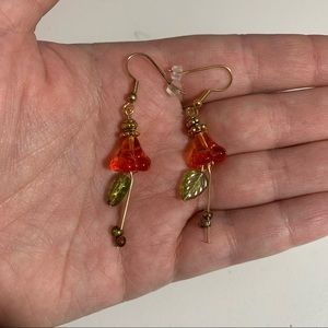 Red and Green Beaded Bellflower Drop Earrings